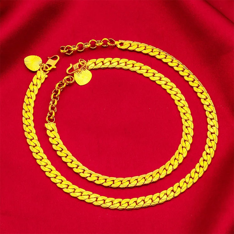 High-quality AU999 gold girls bracelets, fashionable and elegant jewelry 24K real gold anklet set