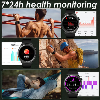 Pinteek Smart watch with AMOLED screen, call, message reminder, music control and other functions, compatible with ios/android