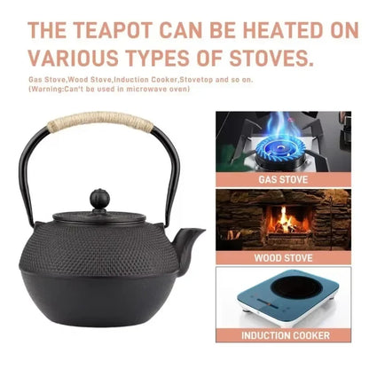 Iron Teapot Handmade Antique Cast Japanese Style Tea Kettle for Boiling Water Accessory Set Charcoal Stove Kitchen Teaware Set