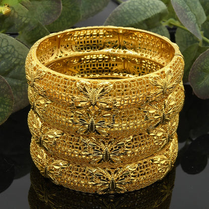 Luxury Dubai 24K Gold Color Bangles For Women Indian African Bracelets Charm Wedding Ethiopian Arabic Hand Jewelry Party Gifts