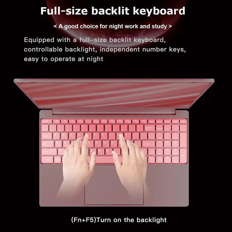 CARBAYTA 11th Gen Laptop  Intel Celeron N5095 Windows 11 Pro Up to 32GB RAM  128GB-2TB SSD 2.4G/5G WiFi + BT  Cute Pink Keyboard