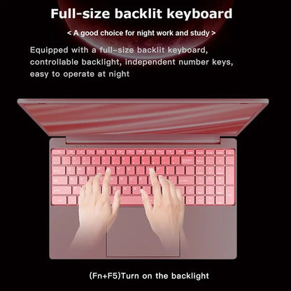 CARBAYTA 11th Gen Laptop  Intel Celeron N5095 Windows 11 Pro Up to 32GB RAM  128GB-2TB SSD 2.4G/5G WiFi + BT  Cute Pink Keyboard