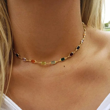 Fashion Colorful Crystal Rhinestone Necklace Women Simple Personality Rainbow Color Geometric Bracelet Party Jewelry Accessories