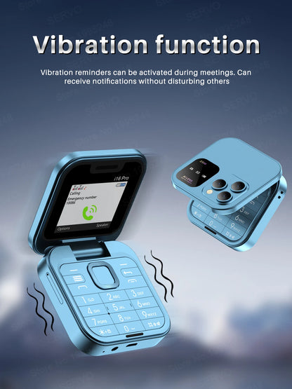 SERVO i16 Pro 2G GSM/4G LTE Network Small Flip Mobile Phone 2 SIM Standby Call Recording Speed Dial 1.77" Mini Folding Cellphone