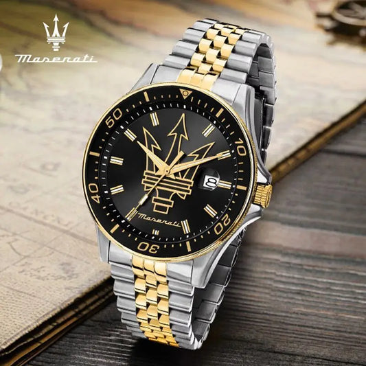 Original Maserati watches men's luxury fashion trends in Europe and America Shi Ying watches luminous gold steel strap.