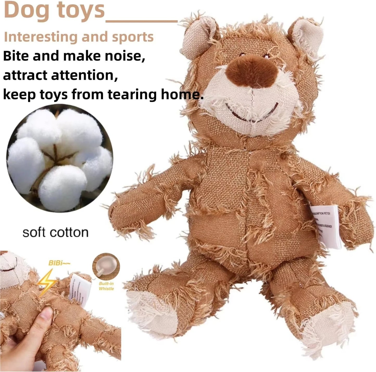 Dog Toy Dog Companion For Heavy Chewers Indestructible Plush Dog Toy For Large Dogs Indestructible Sturdy Bear Dog Squeaky Toy