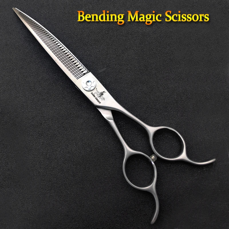 Professional pet scissors, pet beautician uses natural curved fishbone teeth scissors 440C, 7"dog hair trimming tool