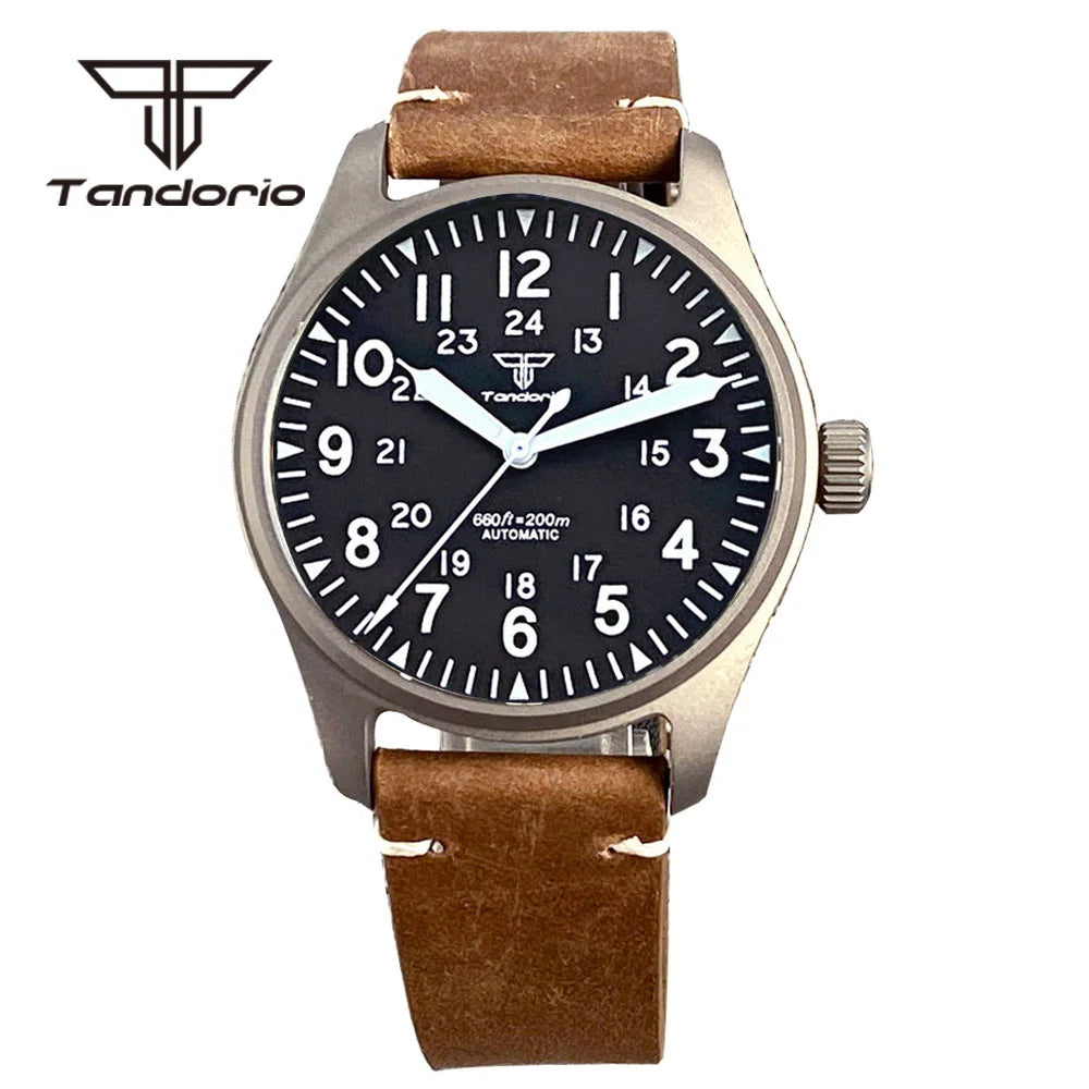 Tandorio Titanium Ultralight Dive 39mm Men's Pilot Watch Automatic Miyota 8215/PT5000 Movt AR Sapphire 20BAR Waterproof Luminous