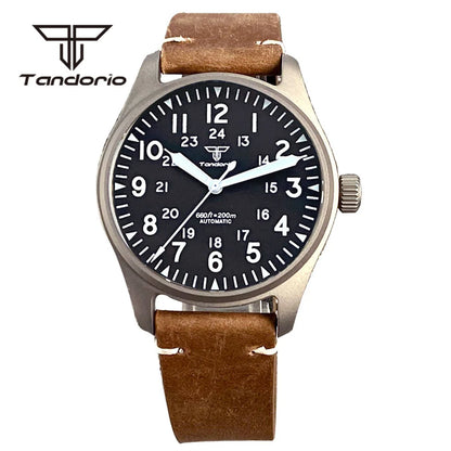 Tandorio Titanium Ultralight Dive 39mm Men's Pilot Watch Automatic Miyota 8215/PT5000 Movt AR Sapphire 20BAR Waterproof Luminous