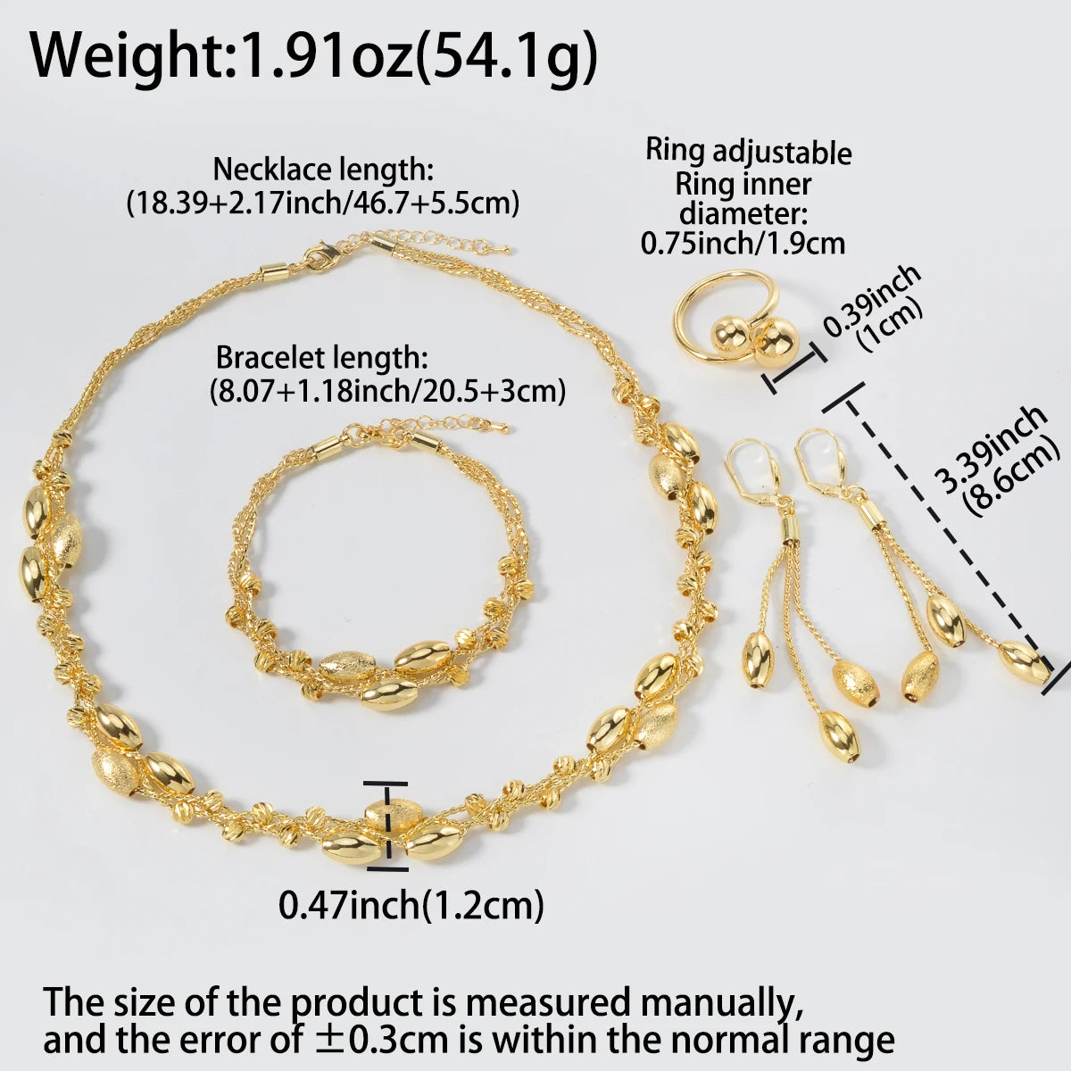Pearl Pendant 4pcs Jewelry Set – Necklace, Bracelet, Earrings & Ring