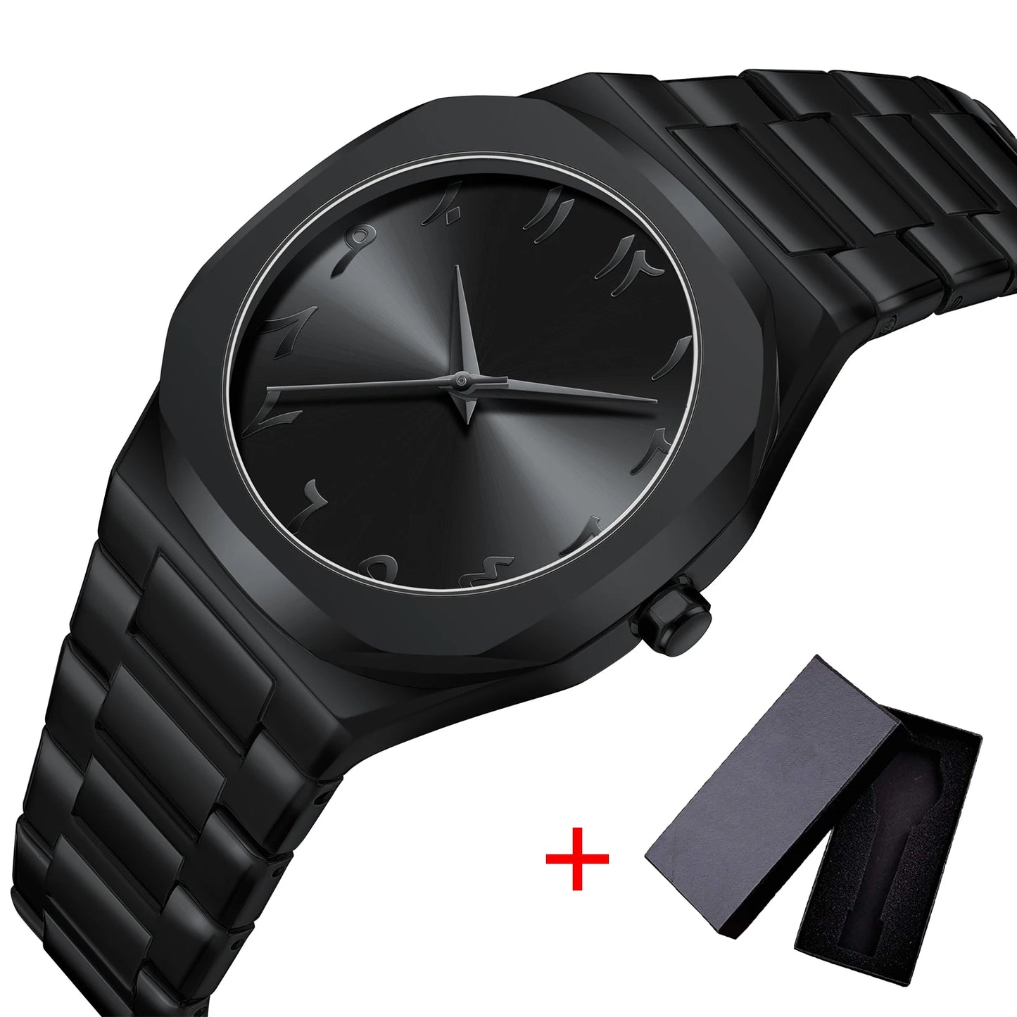 Modern minimalist personality creative all-black men's watch Arabic digital sports leisure alloy men's watch unique design watch
