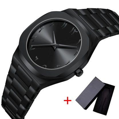 Modern minimalist personality creative all-black men's watch Arabic digital sports leisure alloy men's watch unique design watch