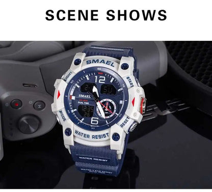 SMAEL 8007 Military Sport Watch – LED Digital Dual Time, Waterproof Men's Wristwatch