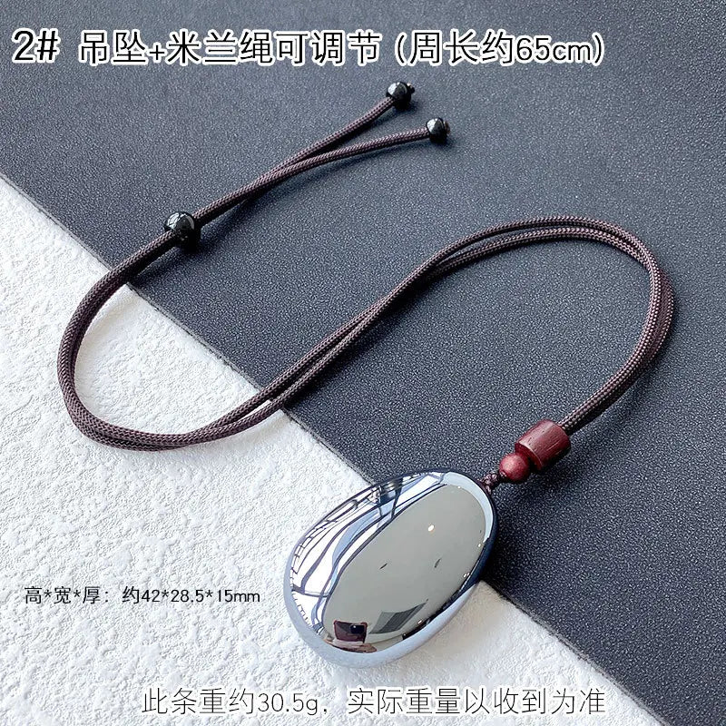 Natural Terahertz Wave Crystal Round Beads Necklace 42x28mm Chain Women Men Drop Shipping AAAAA