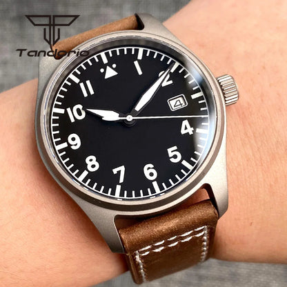 Tandorio Titanium Ultralight Dive 39mm Men's Pilot Watch Automatic Miyota 8215/PT5000 Movt AR Sapphire 20BAR Waterproof Luminous