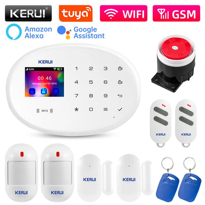KERUI W202 Home Security Alarms WIFI GSM Alarm System Kit Tuya Smart Remote Control with Motion Detector Door Sensor for House