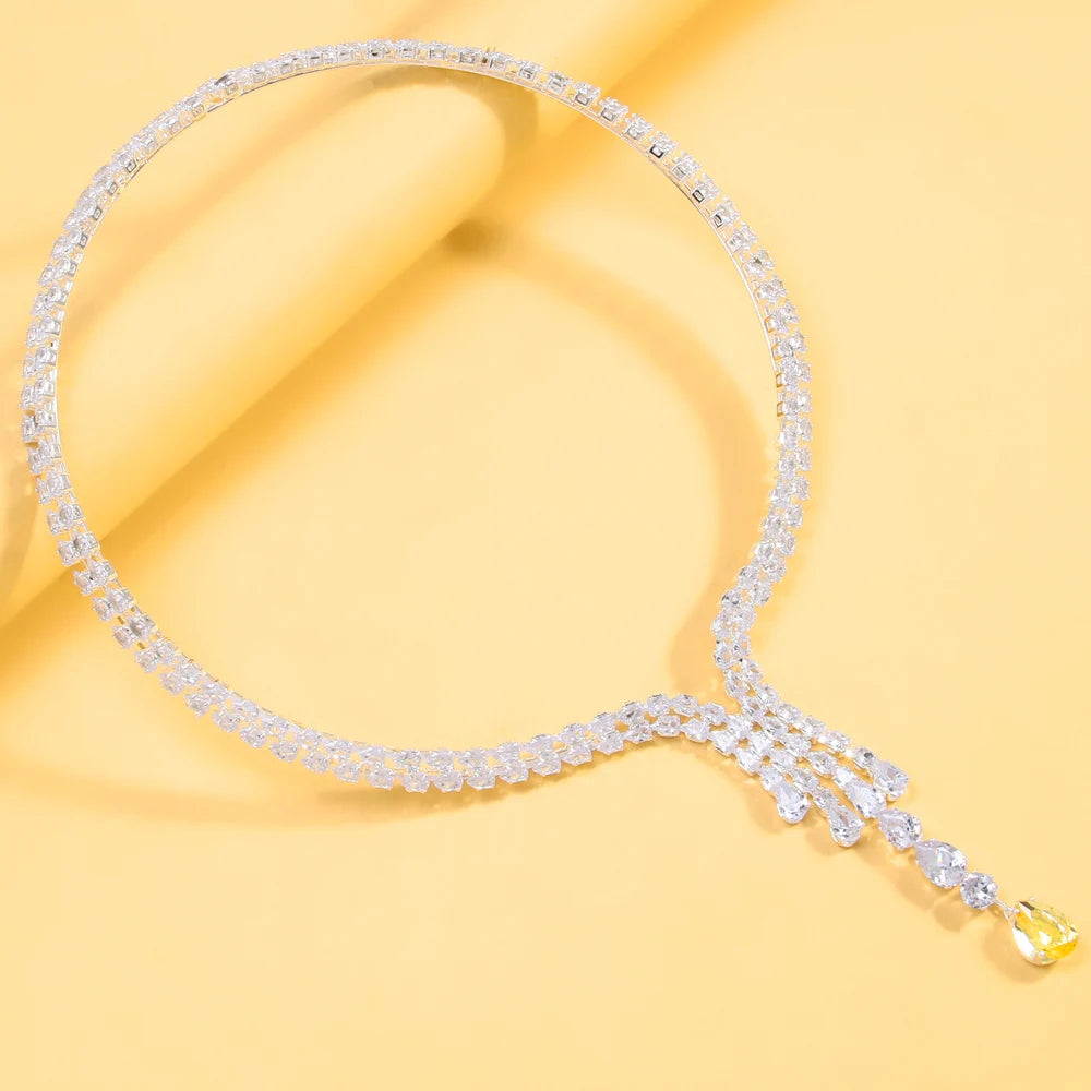 Stonefans Zircon Double Layer Open Necklace for Women Chain Charms Vintage Jewelry Water Drop Choker Necklace Elegant Luxury