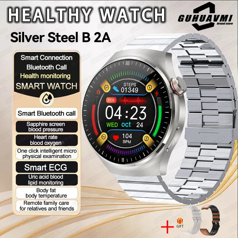 2025 New Men Health Expert Smart Watch Blood Pressure Blood Lipid Uric Acid ECG+PPG Body Temperature NFC HD Bluetooth Call Watch