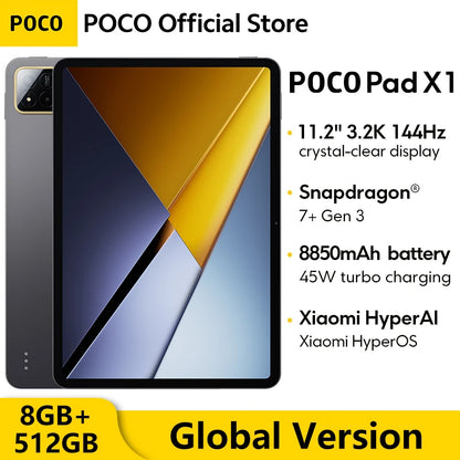 POCO PAD X1 Global Version 8GB 512GB Tablet 11.2" 3.2K 144Hz Eye-care Display Snapdragon 7+ Gen 3 WIFI 6E 8850mAh Pad PC