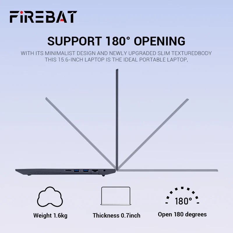 Firebat AT15 Laptop - Intel N150 N100 15.6" 16GB RAM SSD Lightweight Business Computer Notebook