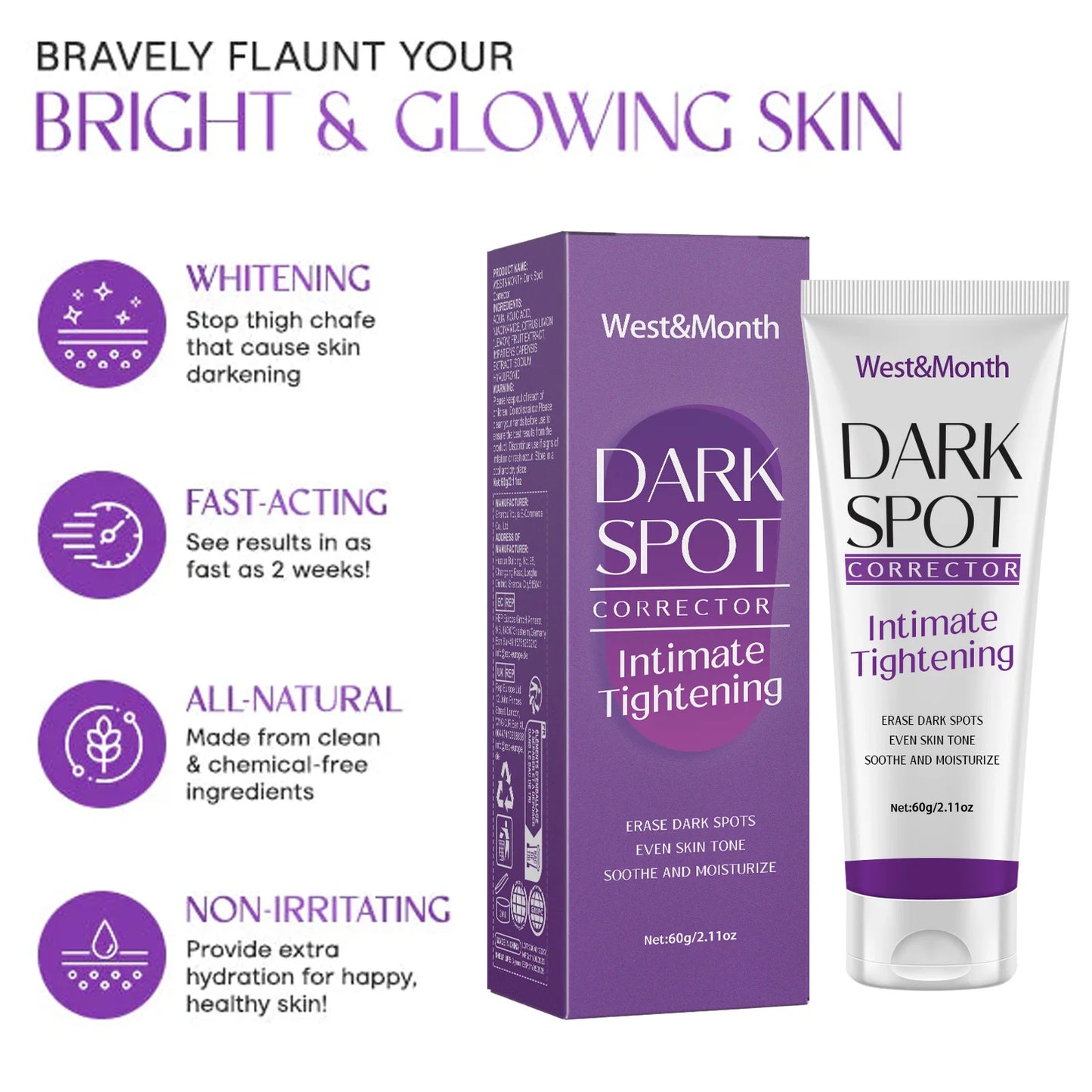 Body Whitening Lotion Dark Spot Remover For Underarms Knees Elbows Melanin Bleaching Lightening Skin Moisturizing Cream 60g