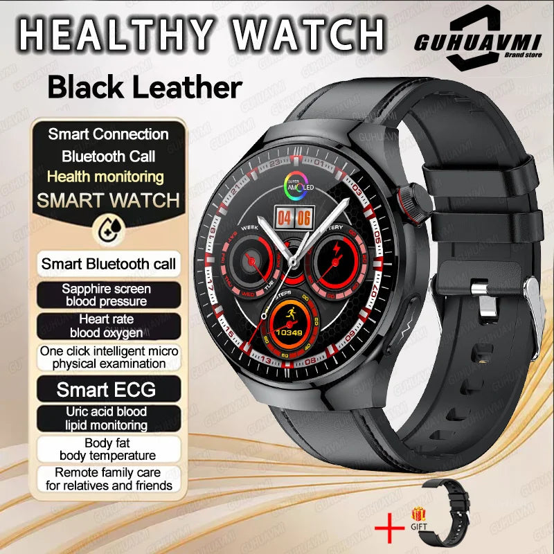 2025 New Men Health Expert Smart Watch Blood Pressure Blood Lipid Uric Acid ECG+PPG Body Temperature NFC HD Bluetooth Call Watch