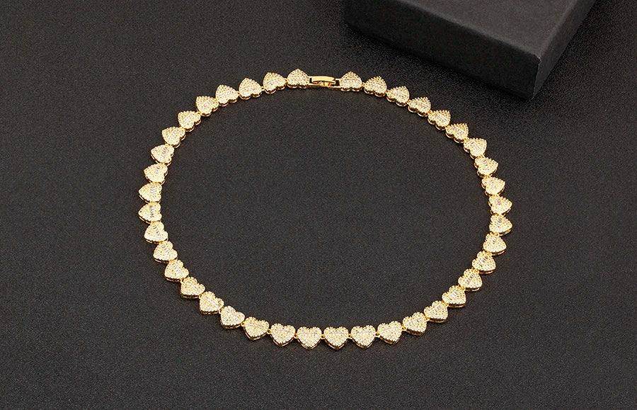 Nidin New Arrival Romantic Heart/Round Shape Shiny Crystal Zircon Chain Necklace For Women Female Valentine's Day Jewelry Gifts