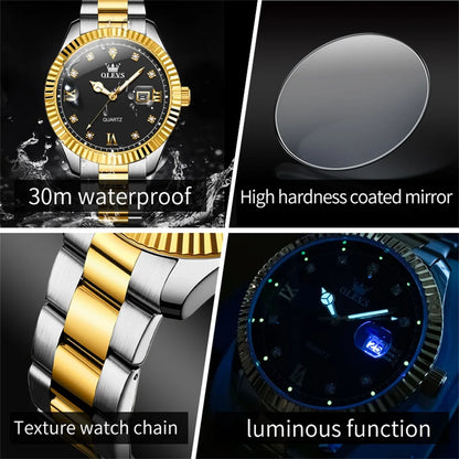 OLEVS Quartz Wristwatches Luxury Watch Business Waterproof Male Clock Luminous Date Stainless Steel Men Watch reloj hombre
