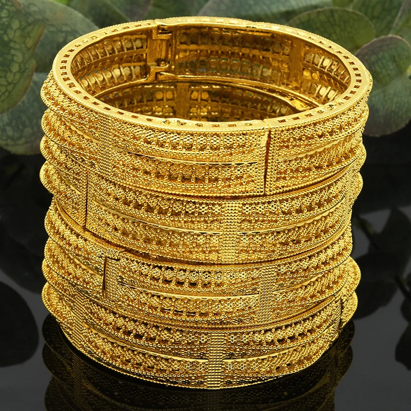 Luxury Dubai 24K Gold Color Bangles For Women Indian African Bracelets Charm Wedding Ethiopian Arabic Hand Jewelry Party Gifts