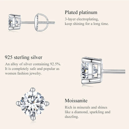 BAMOER 4 Prongs Moissanite Earrings for Women Solid 925 Sterling Silver 2CT VVS1 Lab Diamond Sparkling Classic Wedding Jewelry