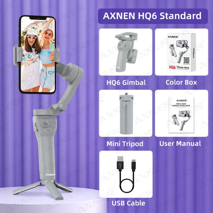 3 Axis Handheld Gimbal Stabilizer for Smartphone with Fill Light for iPhone Android Face Tracking Tiktok Vlog Smart Gimbals HQ6