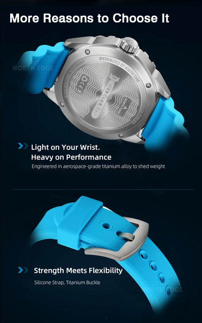 NORTH EDGE TRITON-TI Titanium Solar Diving Watch – 300M Waterproof, 180-Day Power Reserve