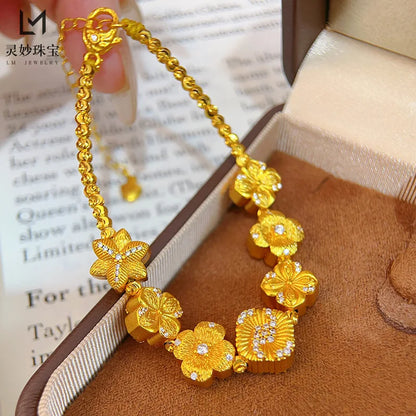9999 24K real gold dot diamond brushed streamer bead bracelet with flowers blooming flowers and bracelets for girlfriend