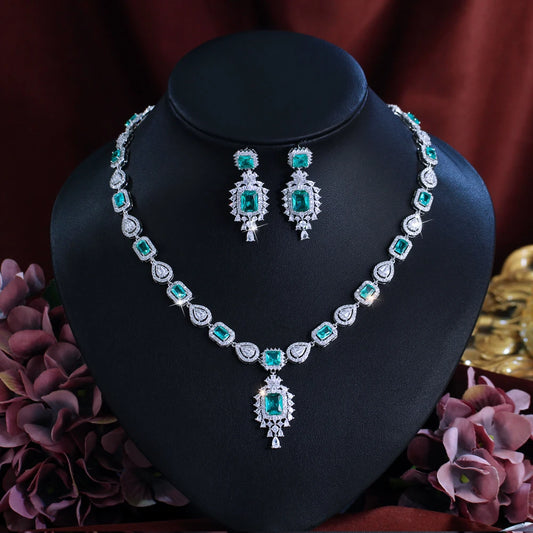 CWWZircons Fringed Drop Full Luxurious Cubic Zirconia Paved Women Wedding Big Necklace Earring Dress Jewelry Set for Brides T630