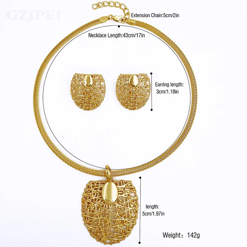 Gold Plated Choker Necklace & Earrings Set for Women – 3pcs