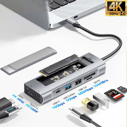 8-in-1 USB HUB with Disk Storage Function Type-C to HDMI-Compatible USB Splitter USB Dock Station For Laptop Macbook Pro Air