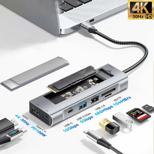 8-in-1 USB HUB with Disk Storage Function Type-C to HDMI-Compatible USB Splitter USB Dock Station For Laptop Macbook Pro Air