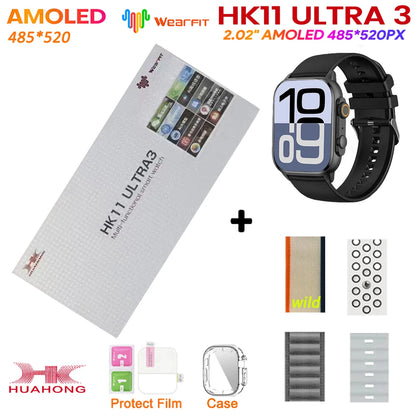 New HK11 ULTRA 3 MAX Smartwatch 2025 49mm HD AMOLED 4G ROM Bluetooth Network Call Robot Clock NFC Compass Smart Watch Men Women