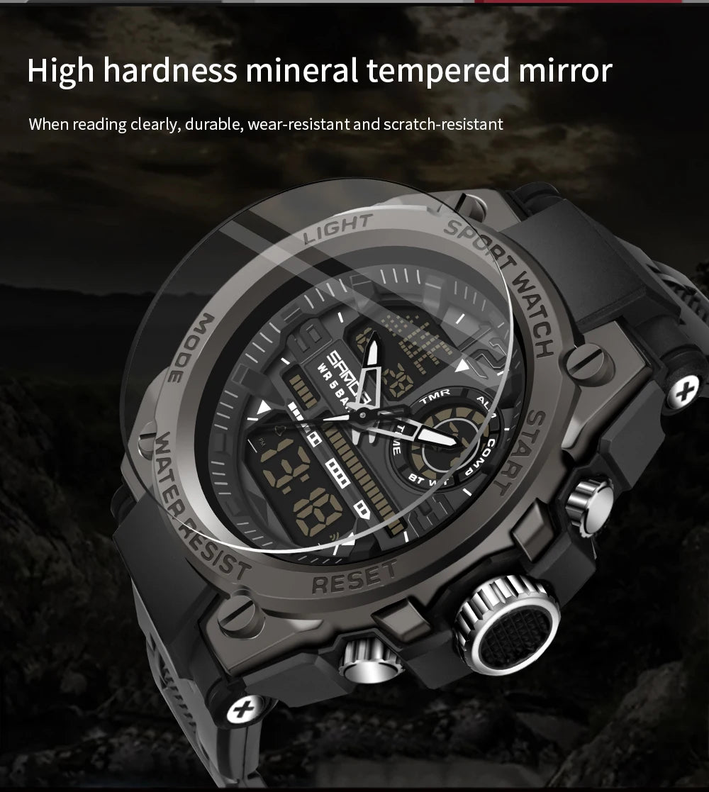 SANDA Men Sports Quartz Watches Dual Display LED Electronic Digital Wristwatches Waterproof Military Watch Relogios Masculino