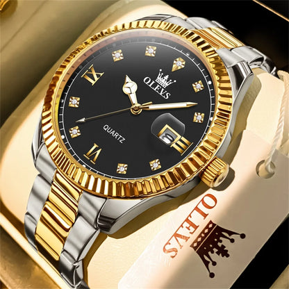 OLEVS Quartz Wristwatches Luxury Watch Business Waterproof Male Clock Luminous Date Stainless Steel Men Watch reloj hombre