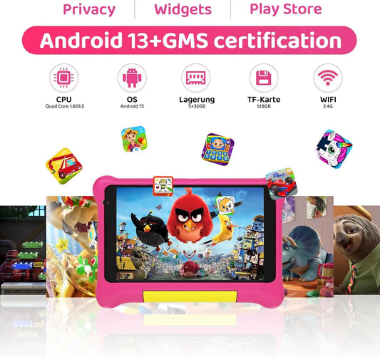 URAO Kids Tablet 7 Inch Android 13 Tablets Quad Core 5GB RAM 32GB ROM 2500mAh Dual Camera Bluetooth WiFi Parental Control PC Pad