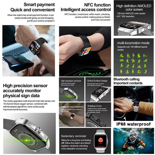 2025 New For OPPO Men Smart Watch Bluetooth Call Sports Watch Heart Rate NFC Waterproof Sports Women Smart Watch For Android iOS