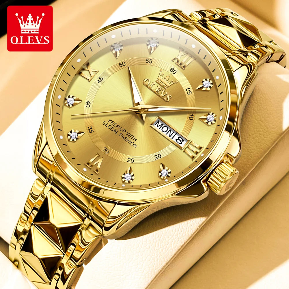 OLEVS 2906 Fashion Date Quartz Couple Watches Diamond Top Brand Luxury Watch For Men Women Waterproof Stainless Steel Wristwatch
