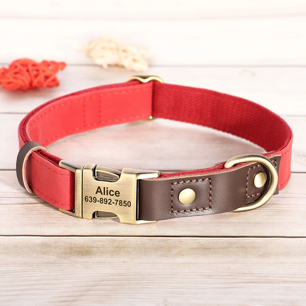 Personalized Dog Collar Leash Durable Nylon Leather Dog Buckle Collars Necklace Pet Walking Leash for Small Medium Dogs Pitbull