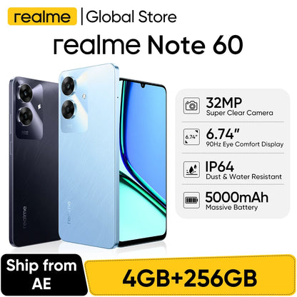 realme Note 60 4+256GB 6.74'' 90Hz Display Phone 32MP Clear Camera 5000mAh IP64 Waterproof Drop Resistant All-round Protection