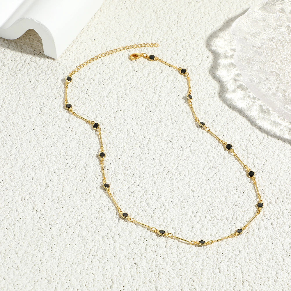 Boho Multicolor Crystal Stone Link Chain Necklace For Women Fashion Gold Color Multilayered Beaded Necklaces Party Jewelry