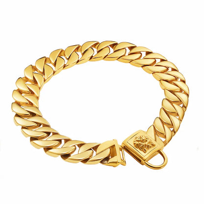 Gold Silver Collar for Large Dog 32mm Stainless Steel Chain Metal Pet Choker Dog Accessories for Cane Corso Labrador Rottweiler