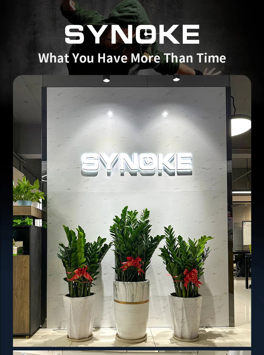 SYNOKE Top Luxury Stainless Steel Strap Sport Watches Mens Waterproof Back Light Digital Wristwatch Male Alarm