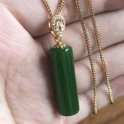Natural Hetian Jasper Cylindrical Pendant, Spinach Green Jade Pendant for Men and Women