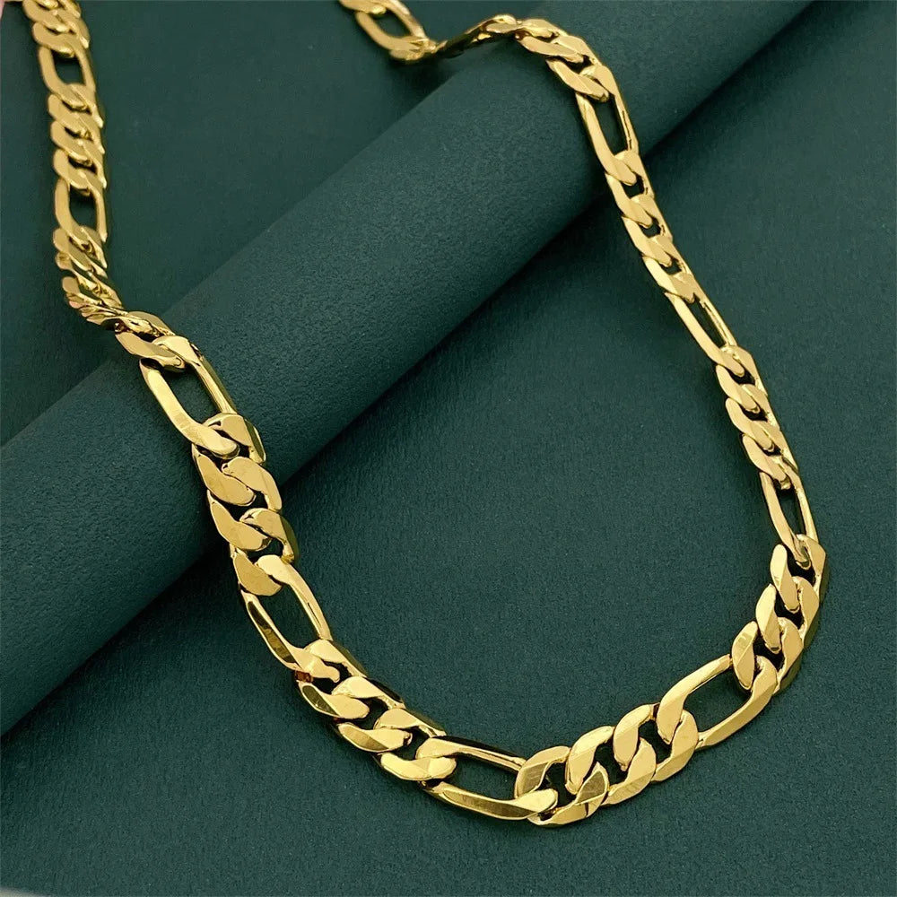 Luxury 24K 9999 Pure Gold real gold 10MM three than a men's and women's geometric necklace